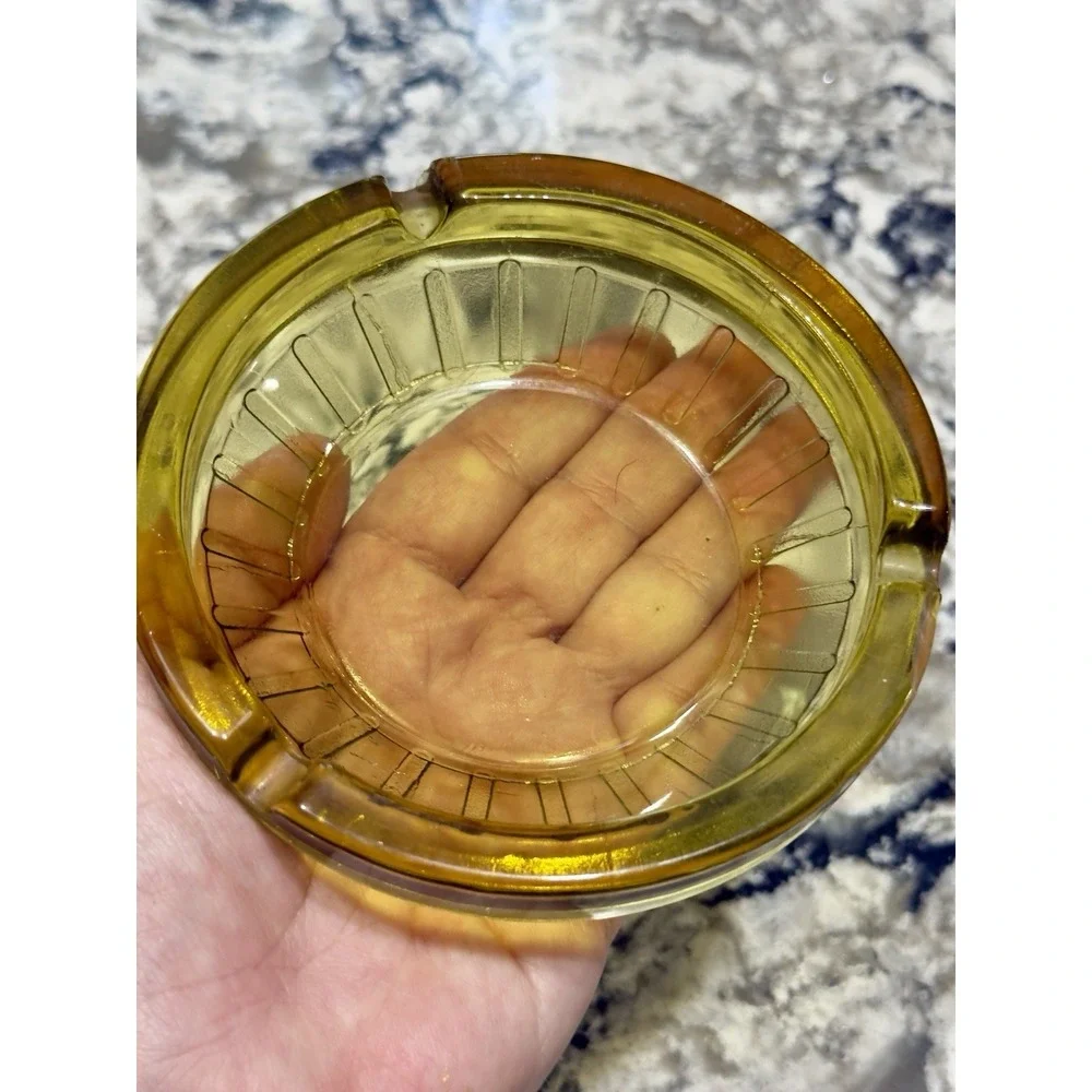 Vintage Amber Glass Round Ashtray 4.5
